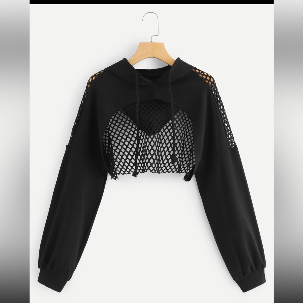 SHEIN cut-out mesh crop hoodie
